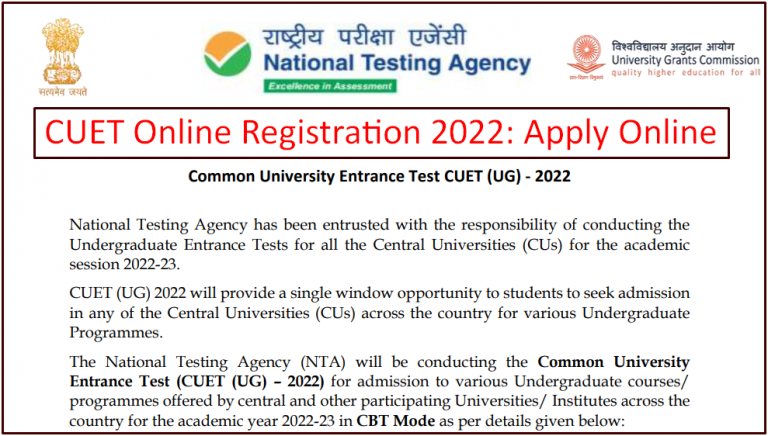 CUET Online Registration 2022: Application Form, Eligibility, Fee, Exam