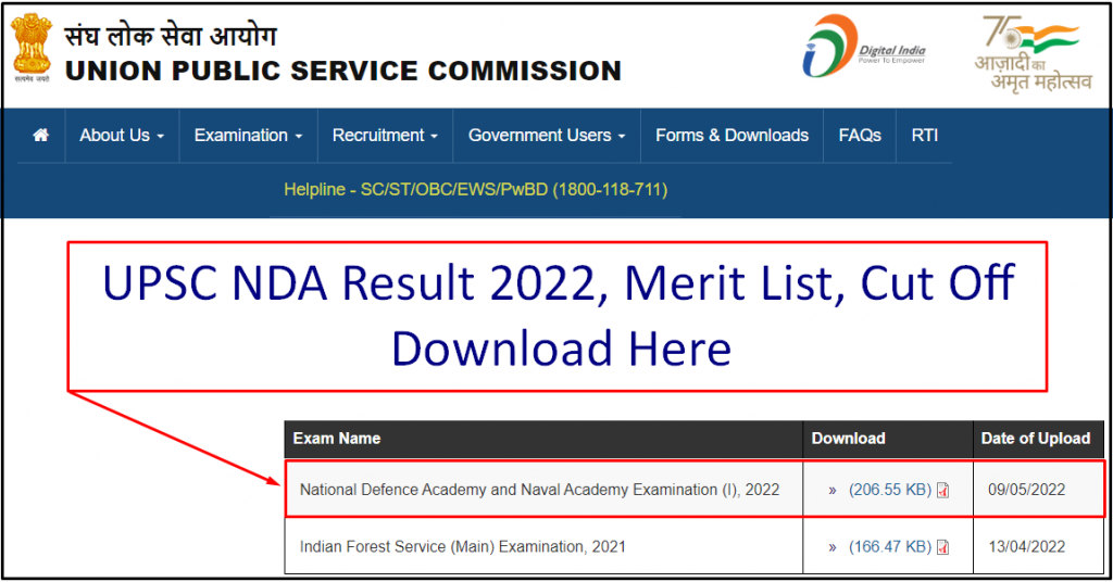 UPSC NDA Result 2022 Link (Out) Download NDA Selection List PDF upsc